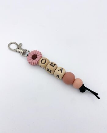 Porte-clés mamie fleur rose