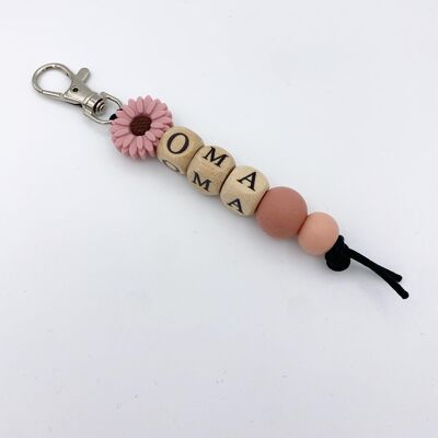 Porte-clés mamie fleur rose