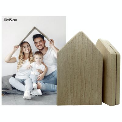 Photo stand / Card stand house beech wood 12 x 7.5 x 2 cm - Amsterdam 845