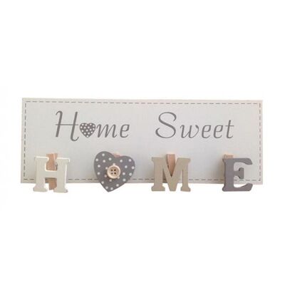 Appendiabiti da parete in legno con scritta HOME SWEET HOME 24x8,5cm