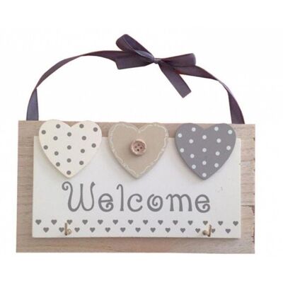 Cassetta portachiavi da parete in legno con scritta WELCOME 19x10cm