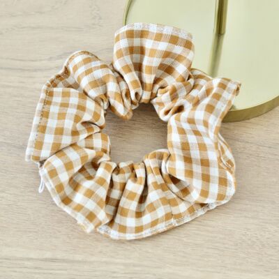 Ocher gingham elastic scrunchie