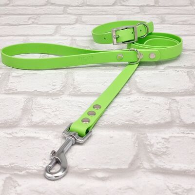 Waterproof BioThane© Dog Collar & Dog Lead Set - Apple Green & Silver