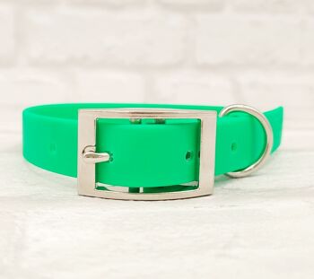 Ensemble Collier et Laisse pour Chien BioThane© Imperméable - Vert Fluo & Argent 2