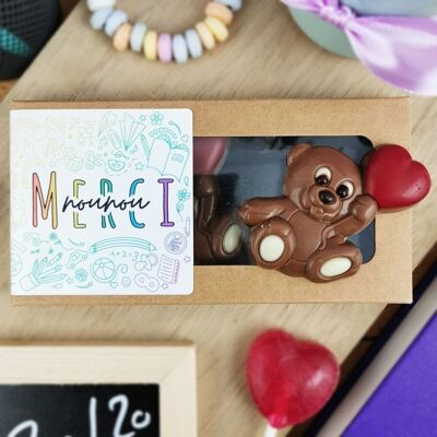 Orsetti di cioccolato al latte "Merci Nounou" x 3 - Collezione Rainbow