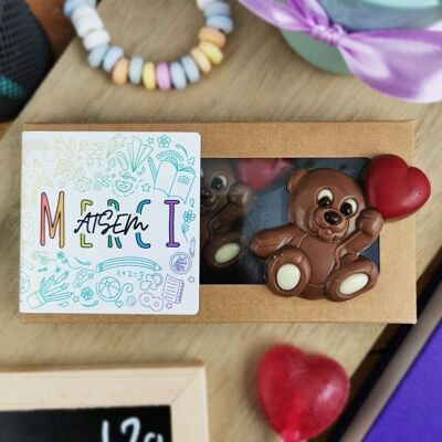 "Merci ATSEM" milk chocolate bears x 3 - Rainbow collection