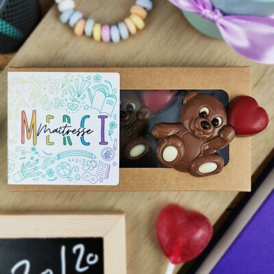 Milk chocolate "Merci Maîtresse" bears x 3 - Rainbow collection