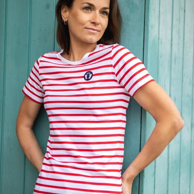 Le Marin - Camiseta mujer algodón orgánico rayas rojas