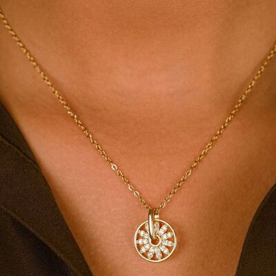 925 Silver Round Compass Sunflower Indie Boho Daisy Summer Pendant Necklace