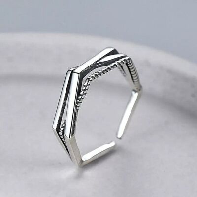 925 Sterling Silver Geometric Hexagon Stackable Slim Band Ring