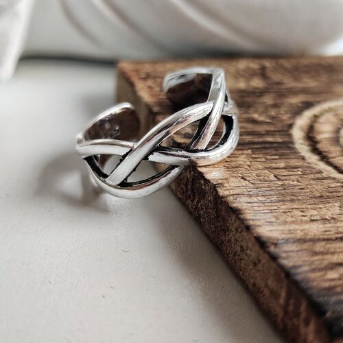 925 Twisted Silver Boho Chunky Cross Braid Stackable Cuff Ring