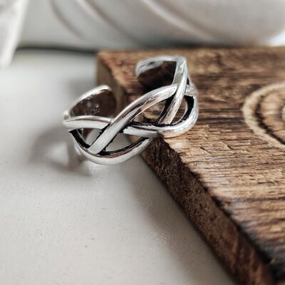 925 Twisted Silver Boho Chunky Cross Braid Stackable Cuff Ring