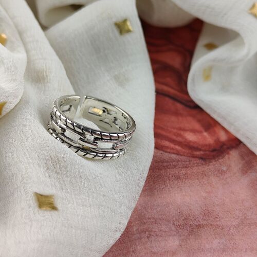 Adjustable 925 Silver Chain Band Thick Unisex Open Statement Ring