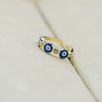 Bague de Protection Mauvais Œil de Protection Mauvais Œil Perlée Mince Bleu Blanc Ajustable 4