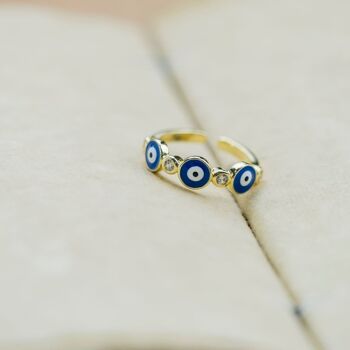 Bague de Protection Mauvais Œil de Protection Mauvais Œil Perlée Mince Bleu Blanc Ajustable 6