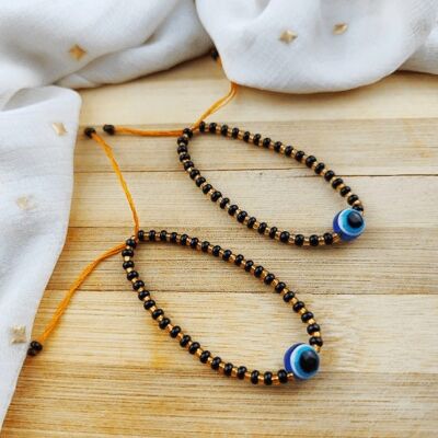 Verstellbares Evil Eye Gold Black Beads Nazaria Armband für Kinder und Neugeborene