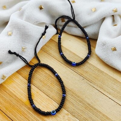 Verstellbares Evil Eye Slim Black Beads Nazaria Armband für Kinder und Neugeborene