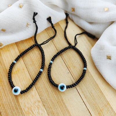 Bracelet Nazaria réglable Evil Eye perles noires blanches pour enfants et nouveau-nés
