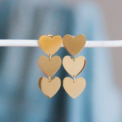 Statement earring 3 hearts – gold