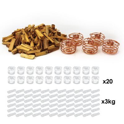 Kit de sublimation Palo Santo - 20 diffuseurs d'arômes Palo Santo + 3 kg de piquets Palo Santo Pequeño