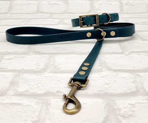 Waterproof BioThane© Dog Collar & Dog Lead Set - Dark Green & Antique Brass