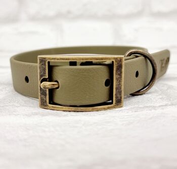 Ensemble Collier et Laisse pour Chien BioThane© Imperméable - Vert Militaire & Laiton Antique 2