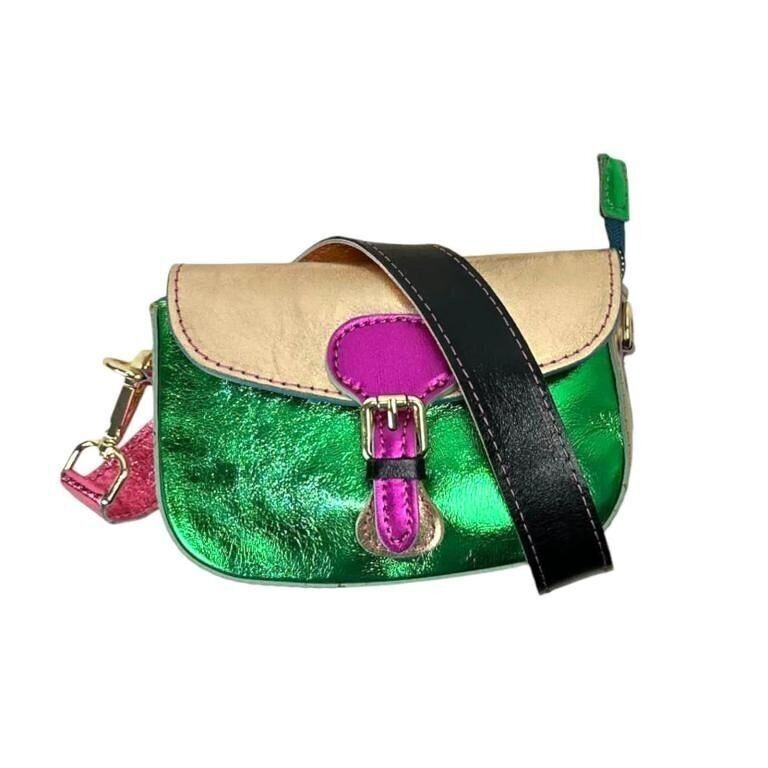 Borsa Donna a Spalla in Pelle Multicolore con Effetto Lucido