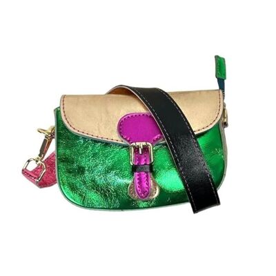 Woman Multicolored Leather Shoulder Bag with Shiny Effect