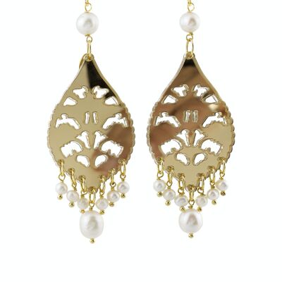 Colored Plexiglas jewels ideal for the summer. Women's Earrings Chandelier Long Drop Plexiglas Mirror Gold and Silk. Made in Italy