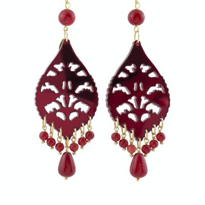 Colored Plexiglas jewels ideal for the summer. Women's Earrings Chandelier Long Drop Plexiglas Red Mirror and Silk. Made in Italy