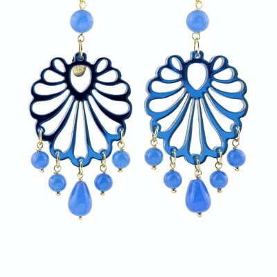 Colored Plexiglas jewels ideal for the summer. Women's Earrings Chandelier Shell Plexiglas Blue Mirror and Silk. Made in Italy