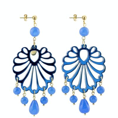 Colored Plexiglas jewels ideal for the summer. Women's Earrings Chandelier Shell Plexiglas Blue Mirror and Silk. Made in Italy