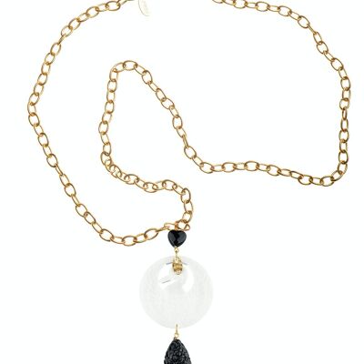 Eleganter Schmuck perfekt für jeden Anlass. Kamon Crane Halskette Single Woman Transparentes Plexiglas und schwarze Steine Made in Italy