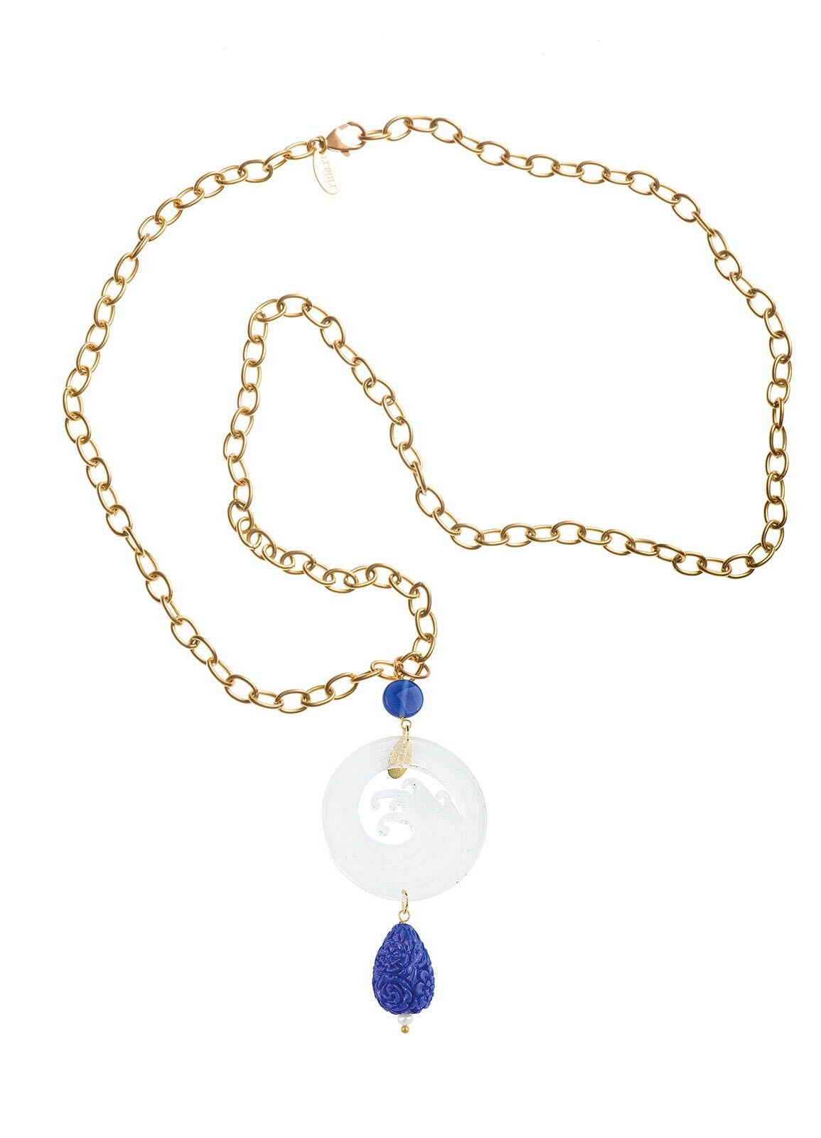Gioielli eleganti perfetti per ogni occasione. Collana Donna Kamon Onda Singola Plexiglas Trasparente e Pietre Blu Made in Italy