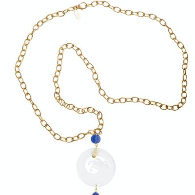 Elegant jewelry perfect for any occasion. Kamon Single Wave Women's Necklace Transparent Plexiglas and Blue Stones Made in Italy