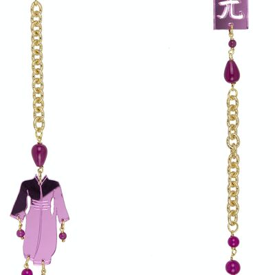 Farbiger Plexiglasschmuck ideal für den Sommer. Kimono-Halskette für Damen Small Fuchsia Mirror Plexiglas und Seide. Hergestellt in Italien