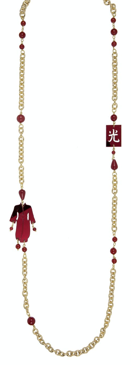 Gioielli in plexiglas colorato ideali per l'estate. Collana Donna Kimono Piccolo Plexiglas Specchio Rosso e Seta. Made in Italy