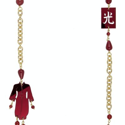 Bijoux en plexiglas coloré idéal pour l'été. Collier Kimono Femme Petit Miroir Rouge Plexiglas et Soie. Fabriqué en Italie