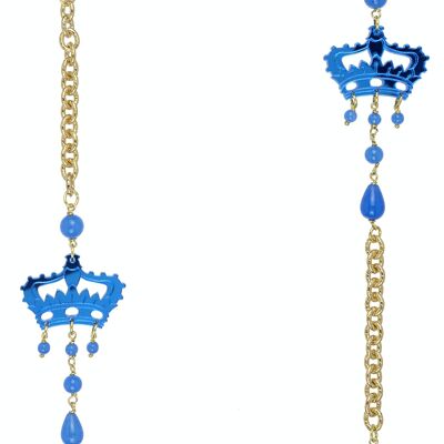 Farbiger Plexiglasschmuck ideal für den Sommer. Kaguya Damen Halskette Krone Plexiglas Blauer Spiegel und Seide. Hergestellt in Italien
