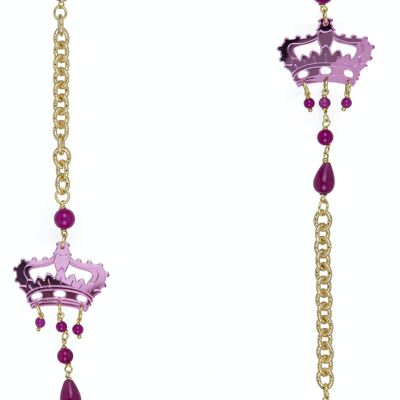 Farbiger Plexiglasschmuck ideal für den Sommer. Kaguya Damen Halskette Krone Plexiglas Spiegel Fuchsie und Seide. Hergestellt in Italien