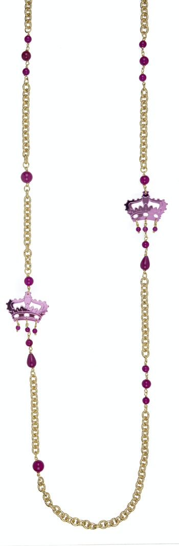 Bijoux en plexiglas coloré idéal pour l'été. Collier Femme Kaguya Couronne Plexiglas Miroir Fuchsia et Soie. Fabriqué en Italie