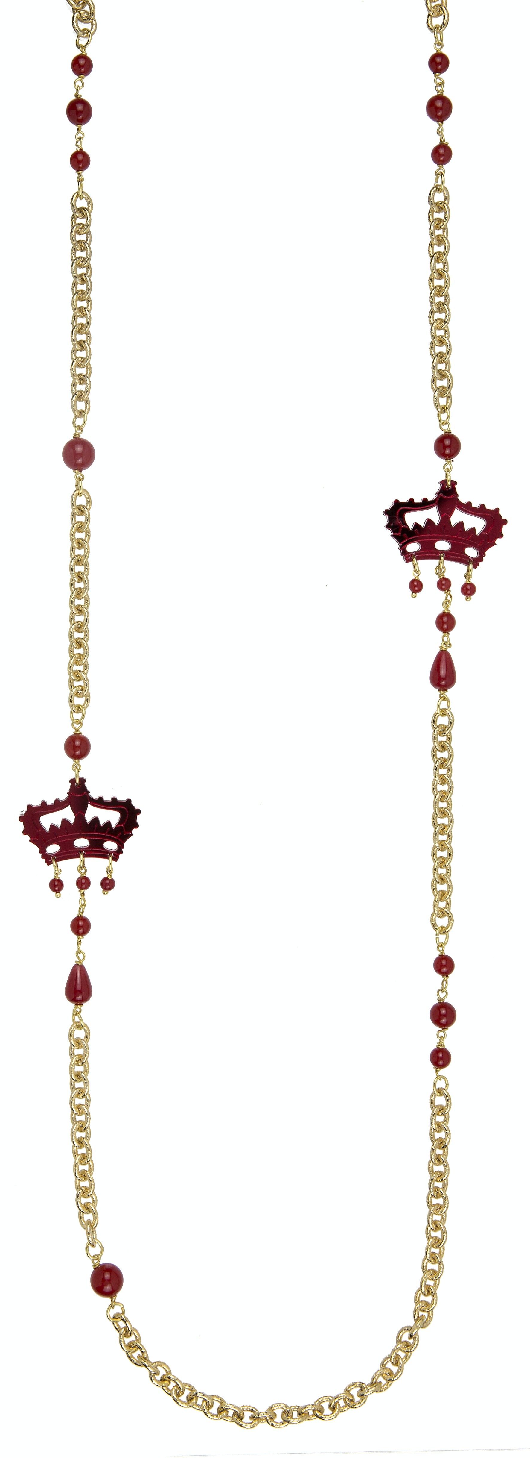 Bijoux en plexiglas coloré idéal pour l'été. Collier Femme Kaguya Couronne Plexiglas Miroir Rouge et Soie. Fabriqué en Italie