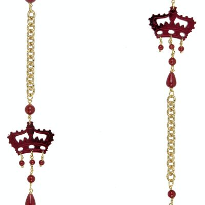 Farbiger Plexiglasschmuck ideal für den Sommer. Kaguya Damen Halskette Krone Plexiglas Roter Spiegel und Seide. Hergestellt in Italien
