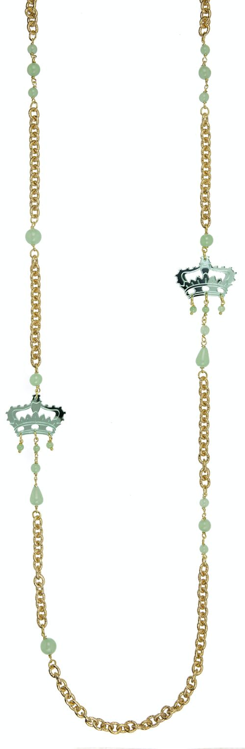 Gioielli in plexiglas colorato ideali per l'estate. Collana Donna Kaguya Corona Plexiglas Specchio Verde Giada e Seta. Made in Italy