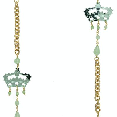 Farbiger Plexiglasschmuck ideal für den Sommer. Kaguya Damen Halskette Krone Plexiglas Spiegel Grüne Jade und Seide. Hergestellt in Italien