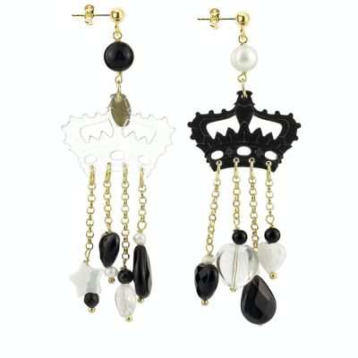Elegant jewelry perfect for any occasion. Kaguya Women's Earrings Black and Transparent Plexiglas Crown. Made in Italy