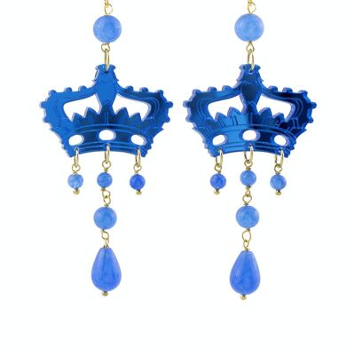 Colored Plexiglas jewels ideal for the summer. Kaguya Women's Earrings Crown Plexiglas Blue Mirror and Silk. Made in Italy