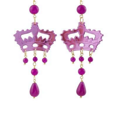 Colored Plexiglas jewels ideal for the summer. Kaguya Women's Earrings Crown Plexiglas Mirror Fuchsia and Silk. Made in Italy