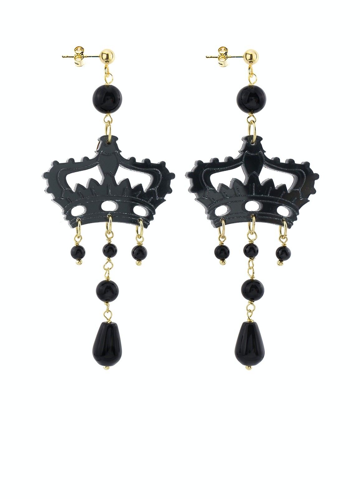 Bijoux en plexiglas coloré idéal pour l'été. Boucles d'Oreilles Femme Kaguya Couronne Plexiglas Gris Miroir et Soie. Fabriqué en Italie