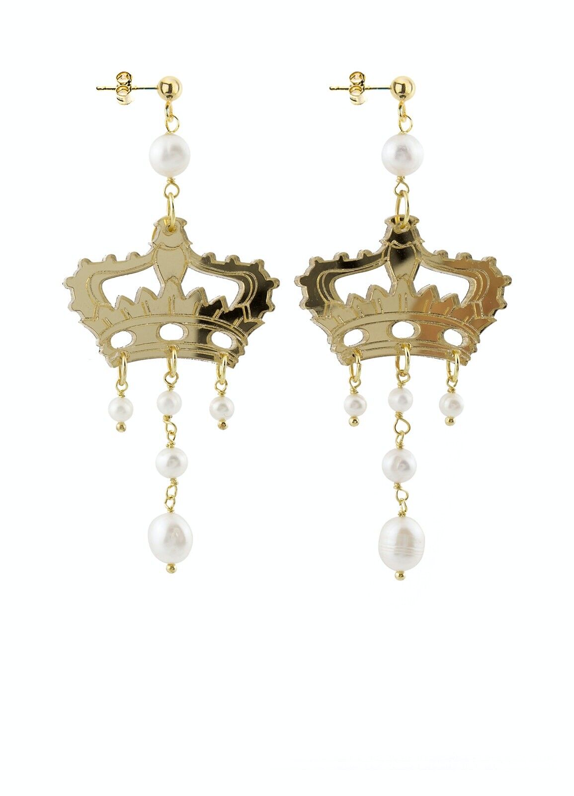 Bijoux en plexiglas coloré idéal pour l'été. Boucles d'Oreilles Femme Kaguya Couronne Plexiglas Miroir Or et Soie. Fabriqué en Italie